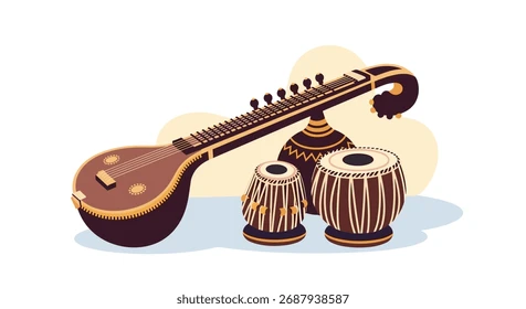 “folk music instruments, dhol, flute, harmonium, traditional setup”